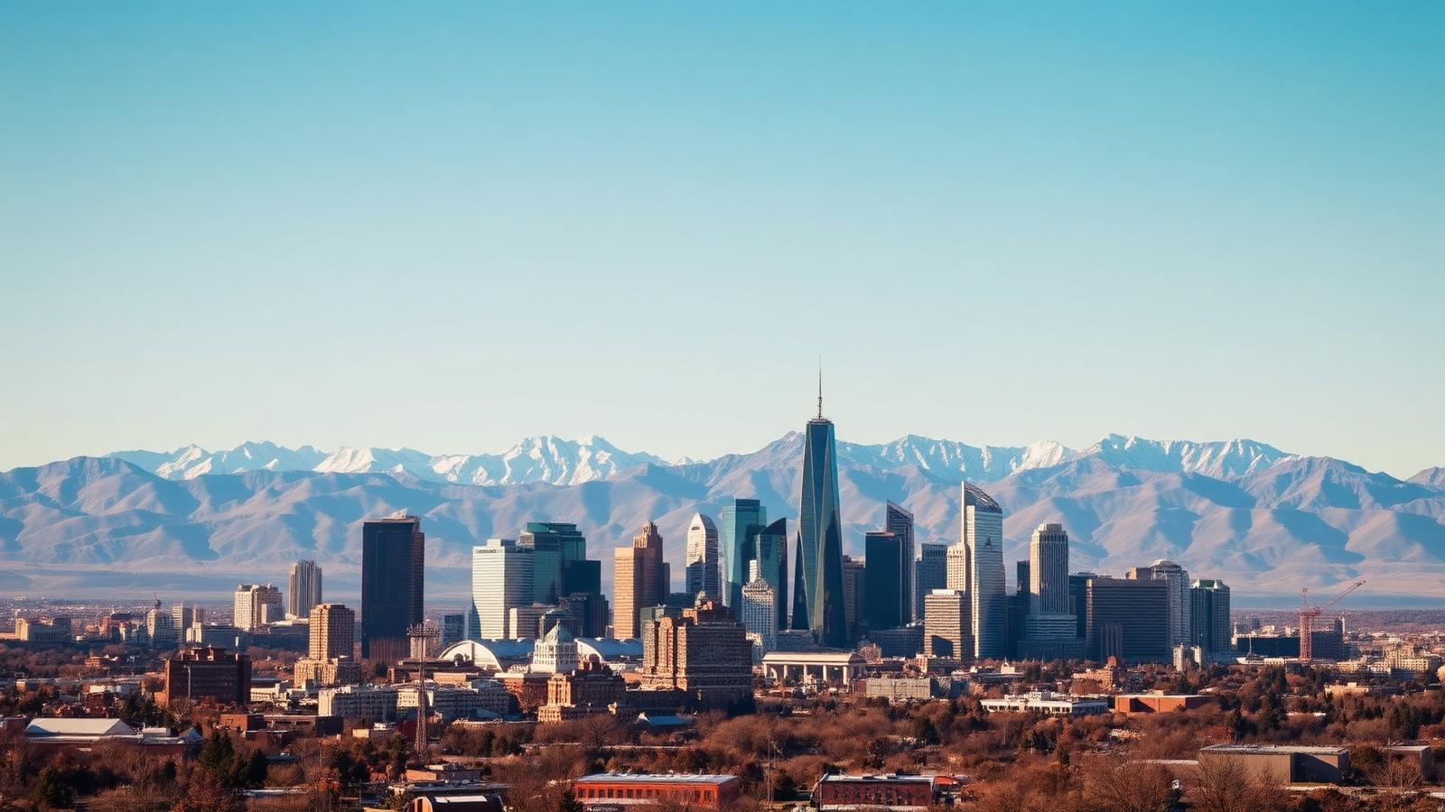 Denver skyline with the snow-capped Rocky Mountains behind